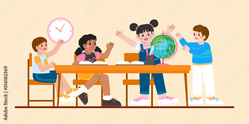 Children Learn And Play Together, Vector, Illustration