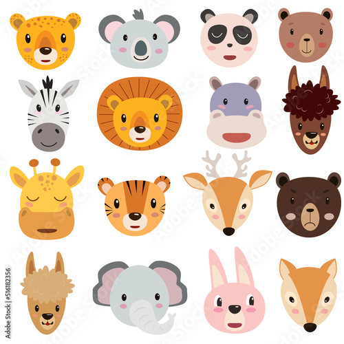 Big set with wild animals. Vector illustration