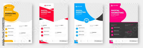 Corporate business flyer template design set with blue, magenta, red and yellow color. marketing, business proposal, promotion, advertise, publication, cover page. 