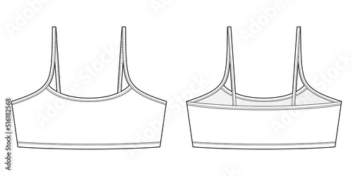 Girl bralette technical sketch illustration. Women's bra underwear design template.