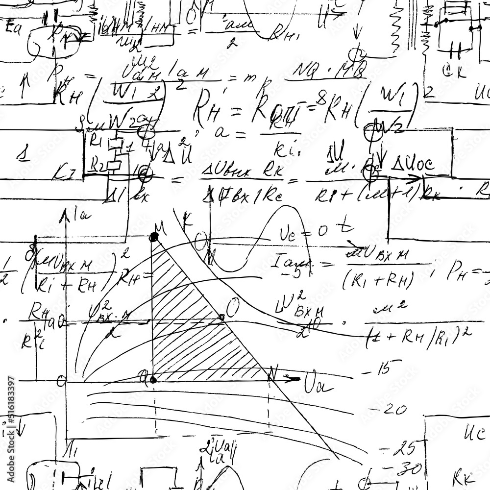 Scientific seamless texture with handwritten formulas and electronic ...
