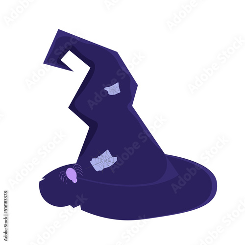 Old witch hat isolated, Hat with cobweb on white background