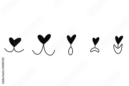 Dog mouth nose. Cat mouth. Happy animal face emotions with open mouth. Icons set. Vector illustration isolated on white background.