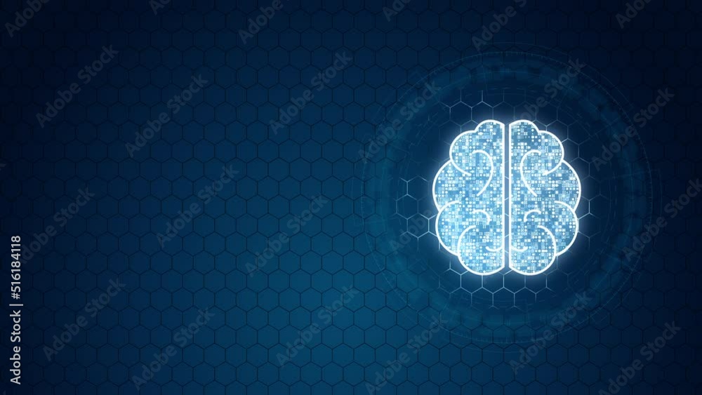 Motion graphic of Blue digital brain logo with circle rotation on ...