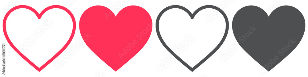 set of icons with red and black love hearts