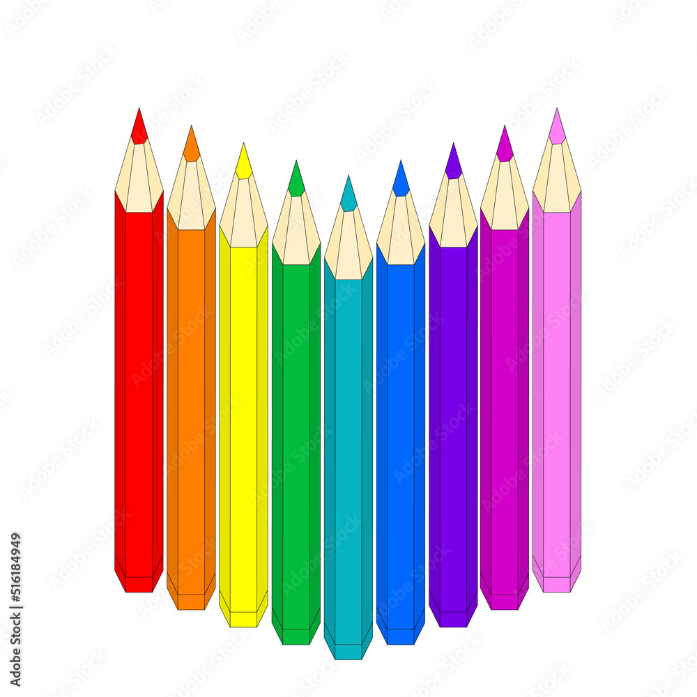 A set of painted pencils of all colors of the rainbow A set of painted pencils of all colors of the rainbow