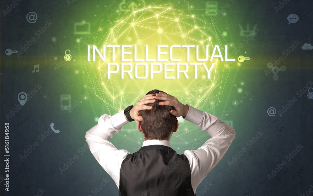 Rear view of a businessman, online security concept Rear view of a businessman, online security concept