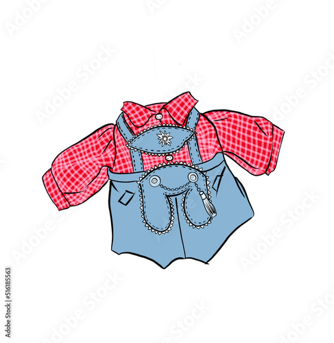 Blaue Lederhose mit rot kariertem Hemd