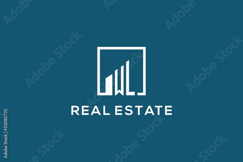 Letter WL square line with building logo design, creative monogram logo style for real estate company photo