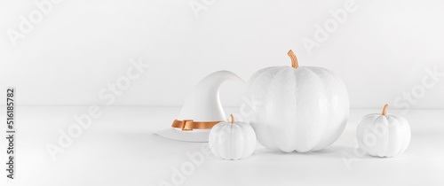 banner holiday halloween pumpkins and hat in light colors with space for text