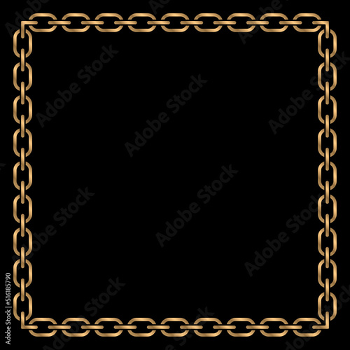 Gold chain round frame. Golden circle frames with necklace patterns isolated on black background. Border template.