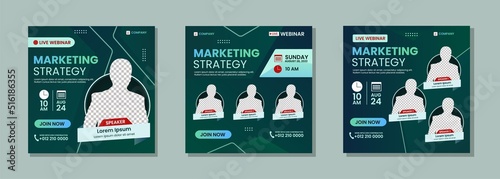 Set of Live Webinar Marketing Strategy Advertising Banner. Abstract square Templates Design. Suitable for Social Media Posts and Web Ads.  
