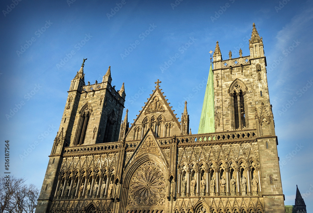 Fototapeta premium Nidaros dom in Trondheim, front view.