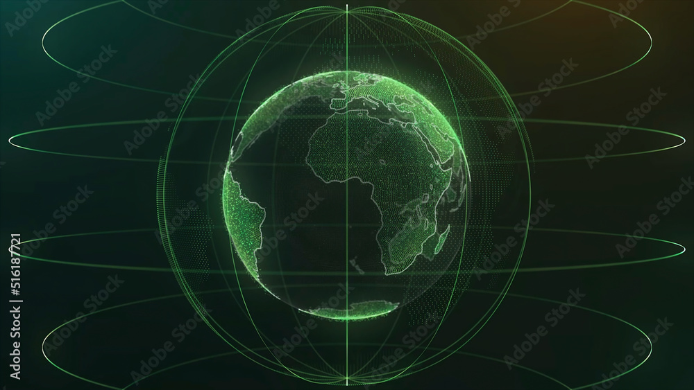 Abstract futuristic rotating world globe in particles or small dots