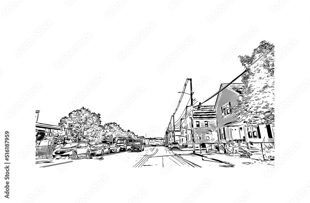 Fototapeta premium Building view with landmark of Nashua is a city in southern New Hampshire. Hand drawn sketch illustration in vector.