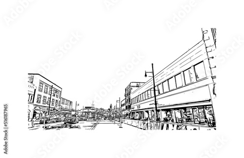 Building view with landmark of Nashua is a city in southern New Hampshire. Hand drawn sketch illustration in vector.