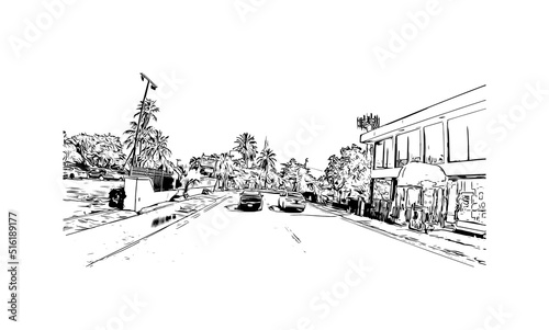 Building view with landmark of Nassau is the 
capital in Bahamas. Hand drawn sketch illustration in vector.
