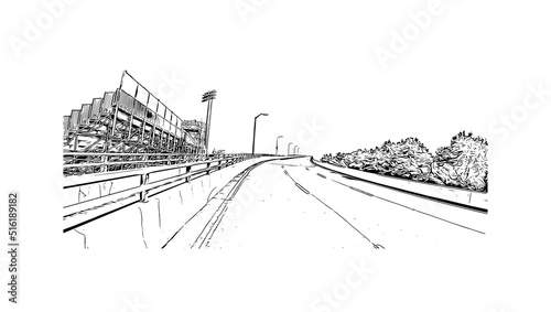 Building view with landmark of Nassau is the 
capital in Bahamas. Hand drawn sketch illustration in vector.
