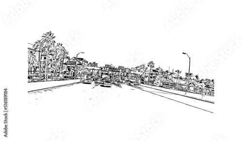 Building view with landmark of Nassau is the 
capital in Bahamas. Hand drawn sketch illustration in vector.
