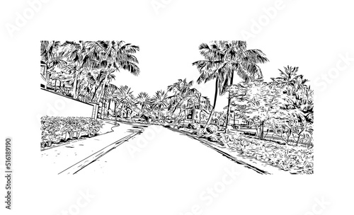 Building view with landmark of Nassau is the 
capital in Bahamas. Hand drawn sketch illustration in vector.