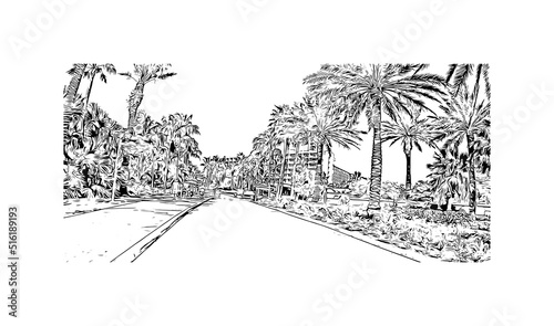 Building view with landmark of Nassau is the 
capital in Bahamas. Hand drawn sketch illustration in vector.