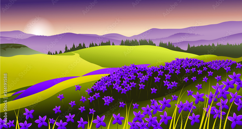 Naklejka premium summer landscape at sunset