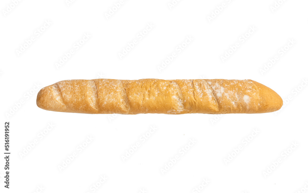 A baguette on white background. Idolated bread loaf.