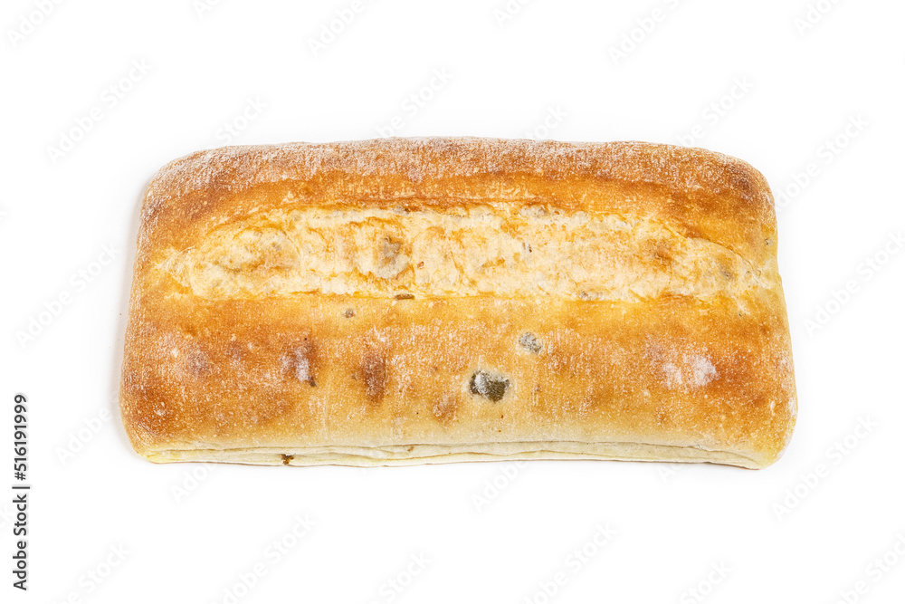 Isolated ciabatta on white background. Ciabatta bread. Isolated ciabatta on white background. Ciabatta bread.