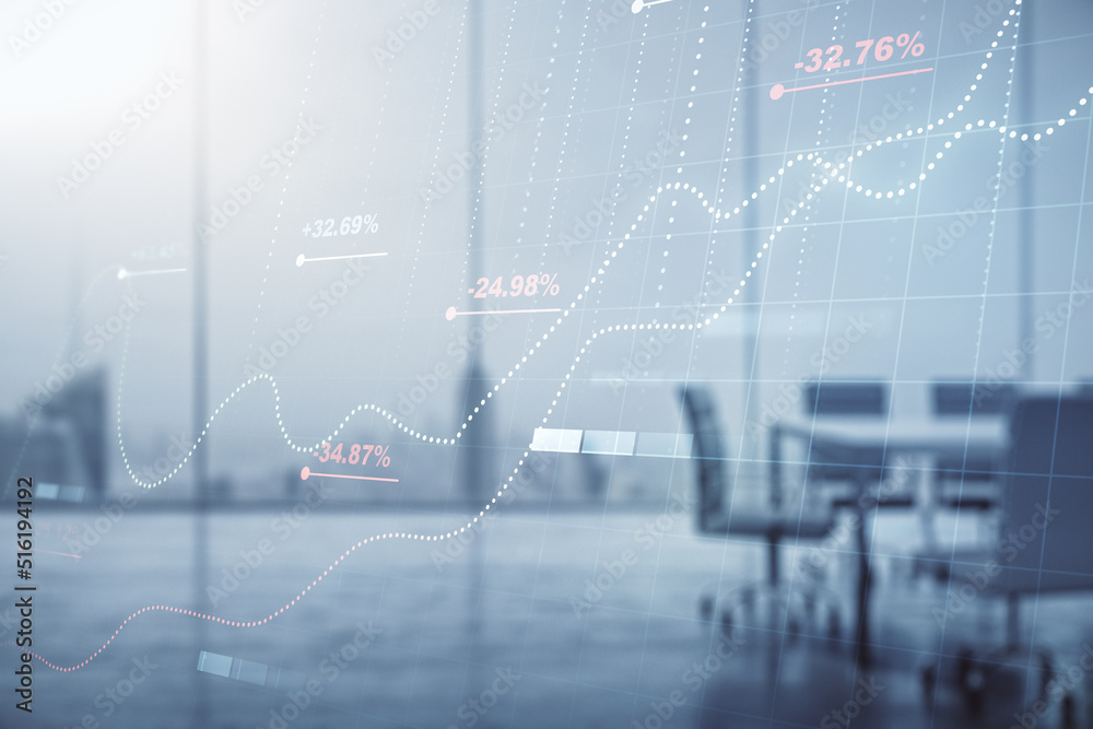 Multi exposure of creative statistics data hologram on a modern meeting room background, stats and analytics concept Multi exposure of creative statistics data hologram on a modern meeting room background, stats and analytics concept