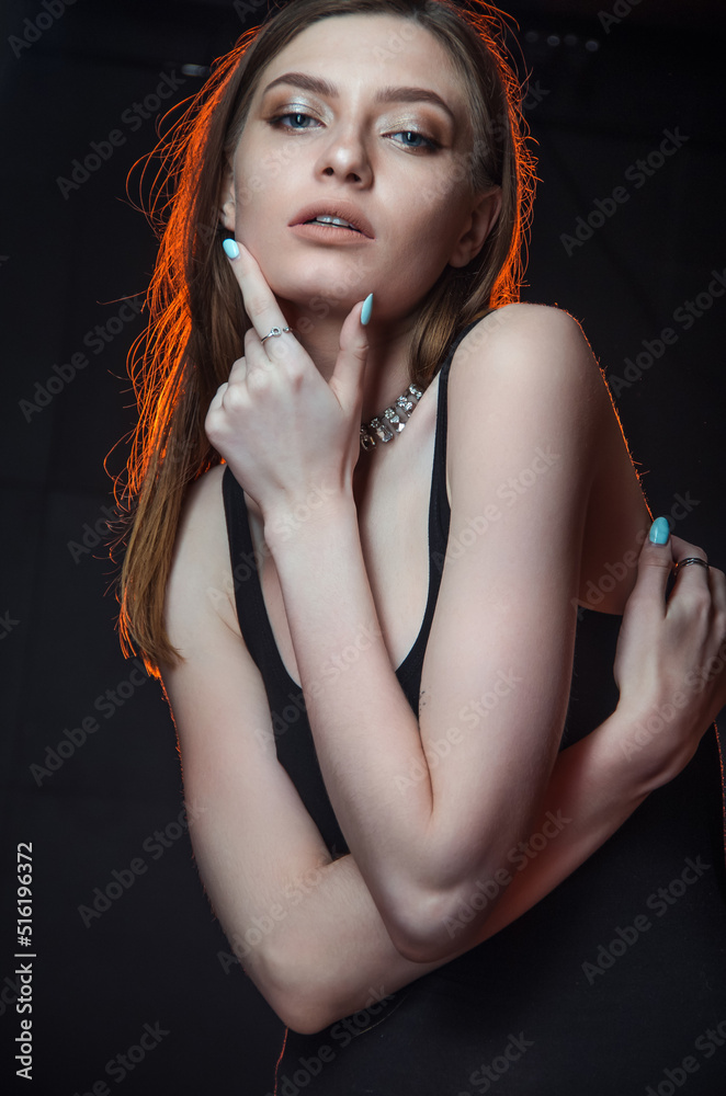Beauty skin woman healthy hair and skin care concept over dark background Beauty skin woman healthy hair and skin care concept over dark background