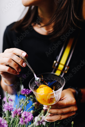 young girl eats delicious ice cream