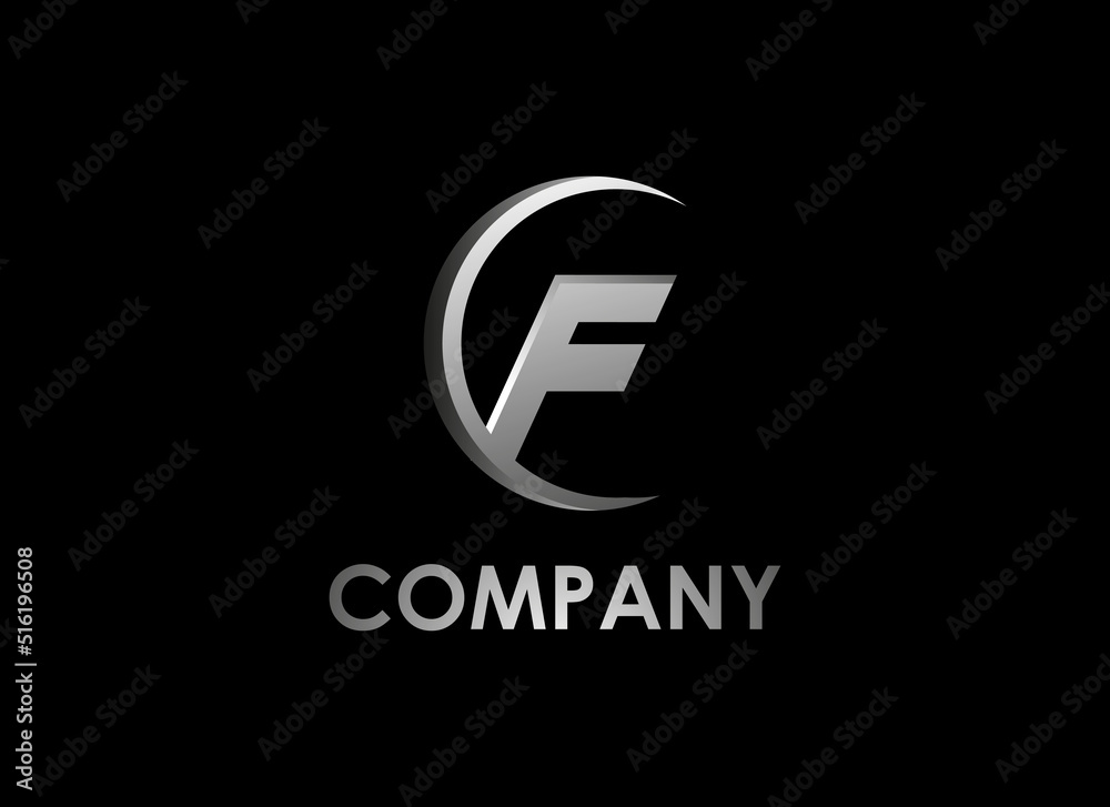 Initial Letter F Logo. Geometric Shapes Half Circular With Letter F Isolated on Black Background. Suitable For Sport, Technology, Business and Branding Logos. Flat Design Vector Template Elements Initial Letter F Logo. Geometric Shapes Half Circular With Letter F Isolated on Black Background. Suitable For Sport, Technology, Business and Branding Logos. Flat Design Vector Template Elements
