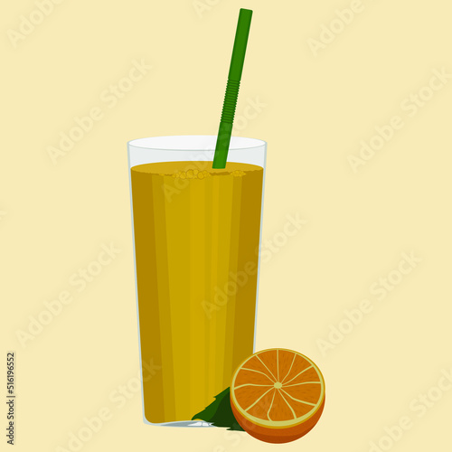 Orange Juice In A Glass With A Straw And A Piece Of Orange