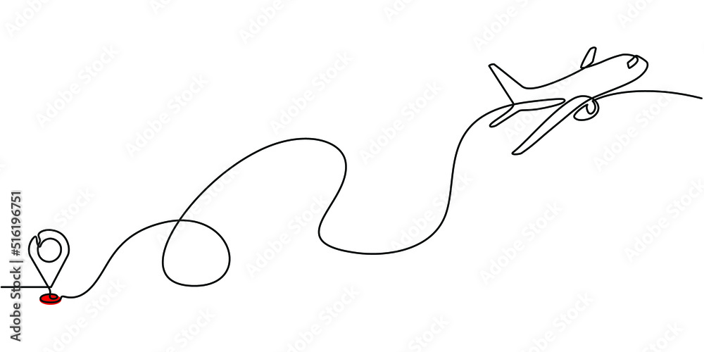 Continuous Line Drawing Of Aircraft Flight Routes And Airport continuous-line-drawing-of-aircraft-flight-routes-and-airport