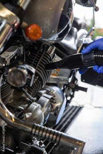 Motorcycle. Car Wash. Motorcycle cleaning with foam injection. Make more clean.