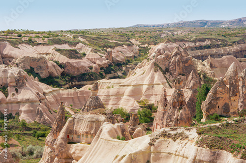 Rural view of Cappadocia landscape, nature and hills, Nevsehir, Turkey.