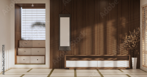 Japan room Minimal cabinet for tv interior wall mockup,3d rendering