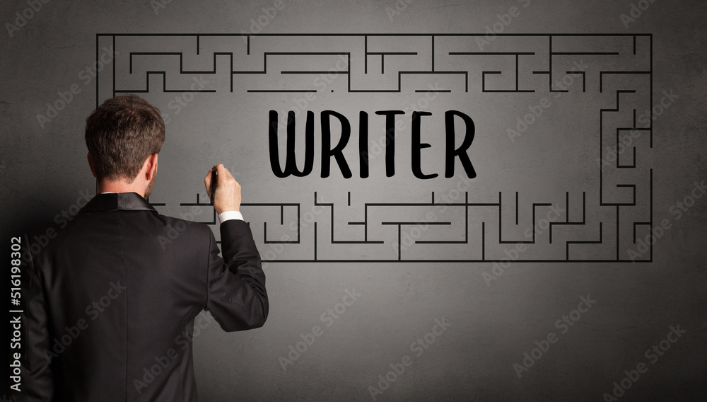 businessman drawing maze concept businessman drawing maze concept