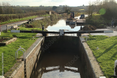 Maunsel lock on the Bridgewater and Taunton Canal in Somerset. It opened in 1827 and linked the River Tone to the River Parrett photo