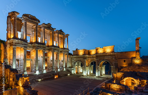 Ephesus Celsus library taken at night, Most visited ancient city in Turkey. Selcuk, Izmir, Turkey.