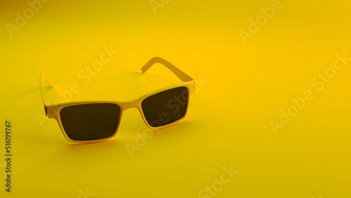 Sunglass on yellow background. summer mood 3d illustration