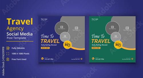 Time To Travel Social Media Template, Travel Agency Social Media Post Template, Travel Social Media Banner Post