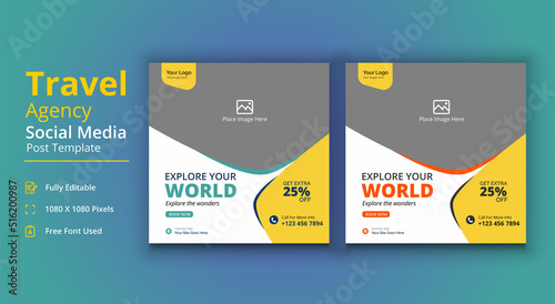 Explore Your World Social Media Template, Travel Agency Social Media Post Template, Travel Social Media Banner Post
