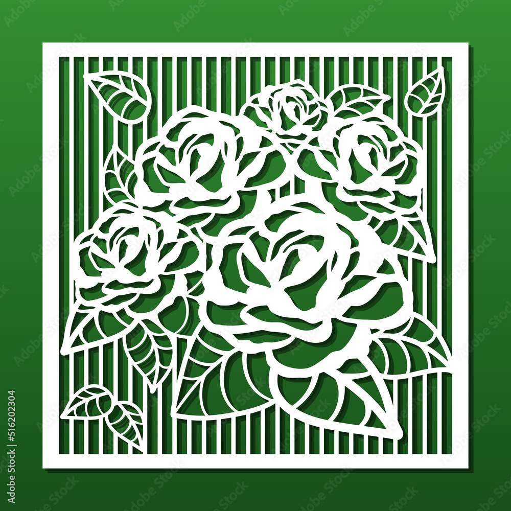 Panel laser cut teplate, stencil for cnc cutting Floral pattern, rose ...