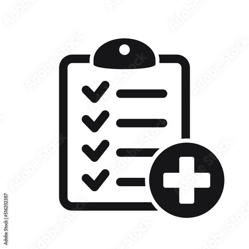 Medical record icon, medical report icon. Health care diagnosis clipboard icon design template, vector isolated.