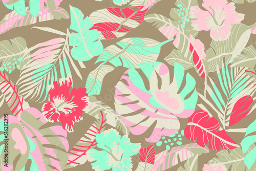 seamless pattern with tropical leaves