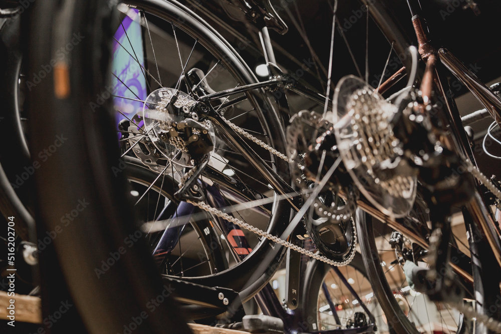 Photo of new gears and chains of mountain bicycle Photo of new gears and chains of mountain bicycle