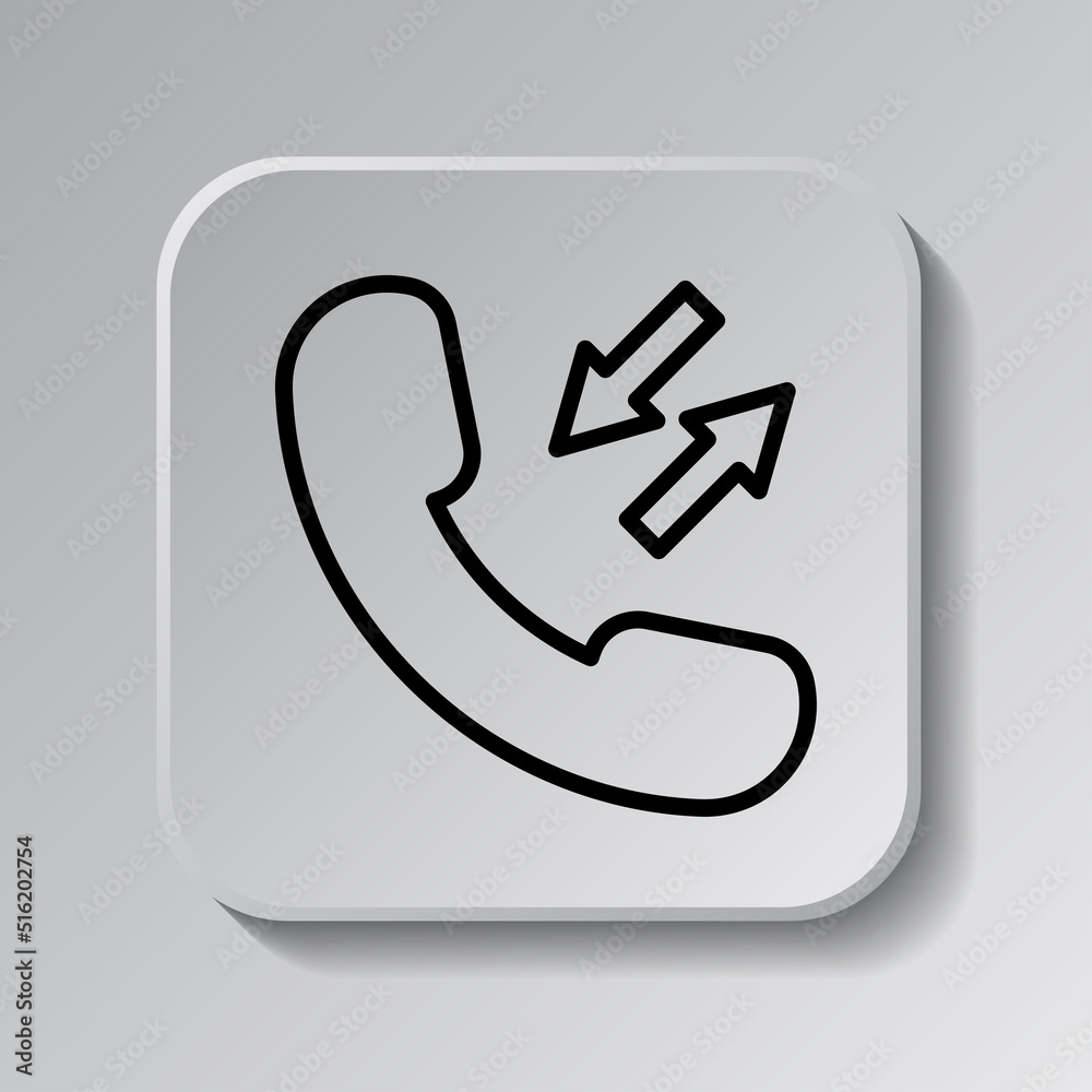 Call simple icon, vector. Flat design. Black icon on square button with shadow. Grey background.ai Call simple icon, vector. Flat design. Black icon on square button with shadow. Grey background.ai