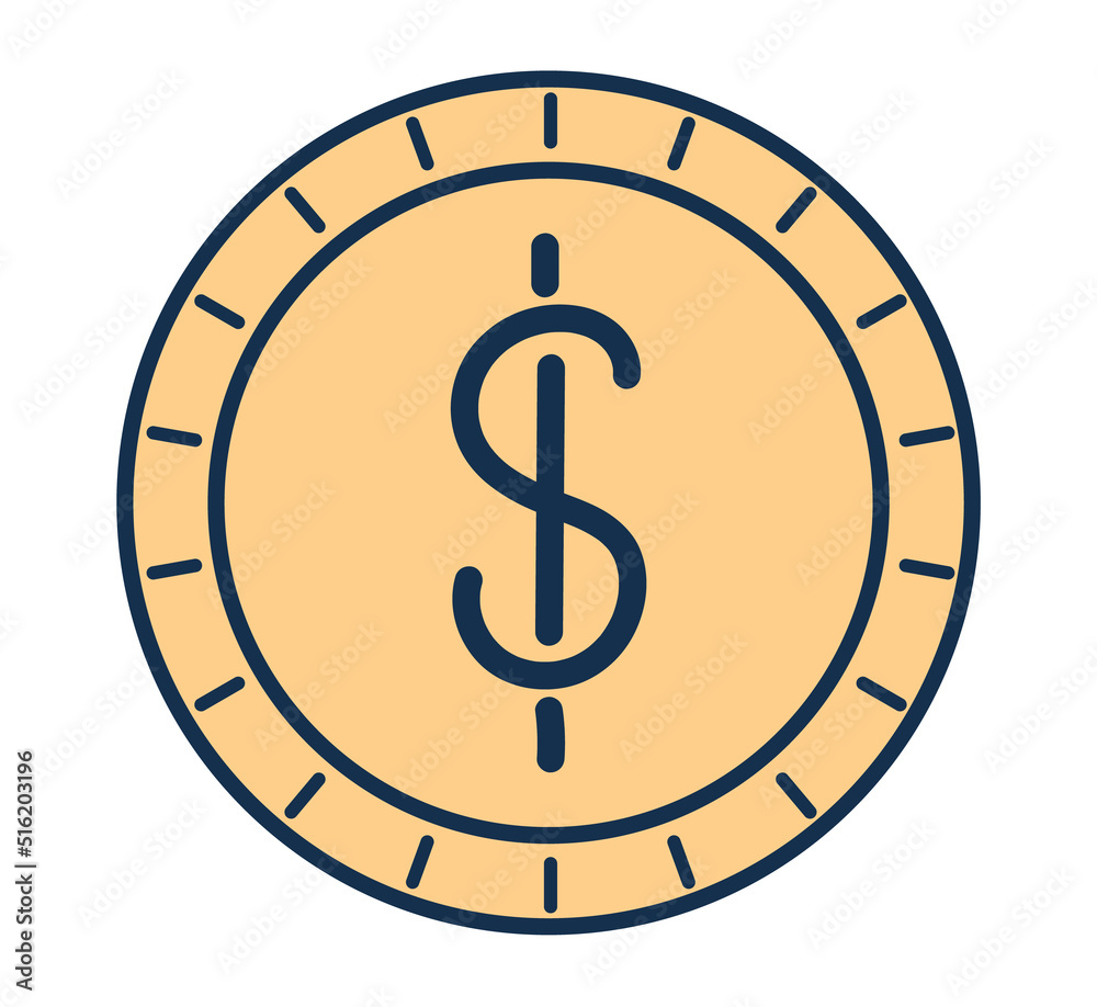 One golden dollar coin isolated icon concept. Vector flat graphic design element illustration One golden dollar coin isolated icon concept. Vector flat graphic design element illustration
