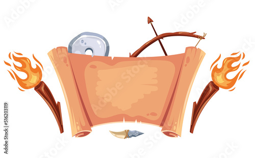 Ancient cave parchment scroll paper isolated concept. Vector flat graphic design illustration
